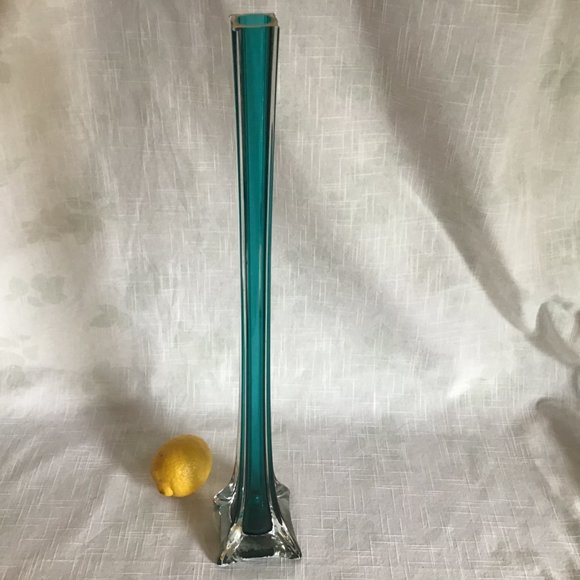 Large Soliflore Art Glass Vase, 1960s Green and Clear Glass - Picture 3 of 8
